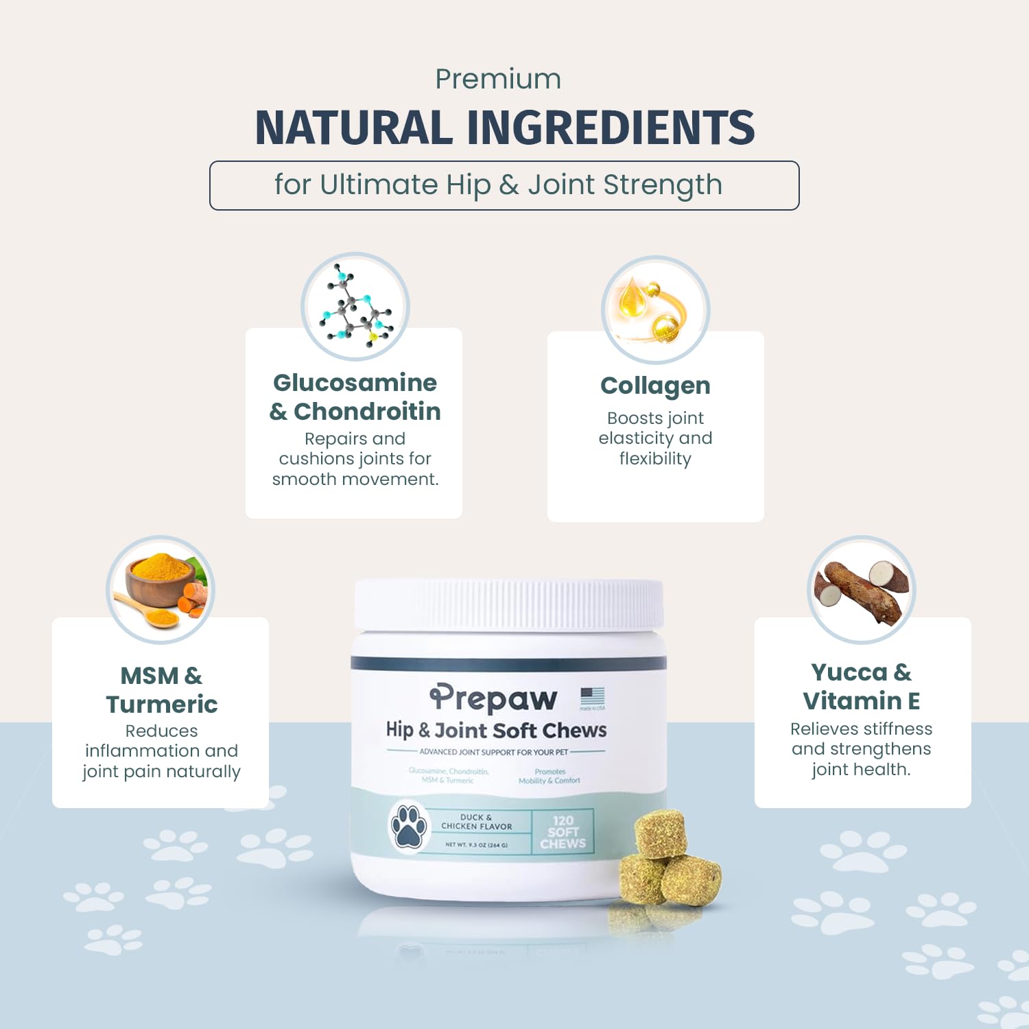 Hip & Joint Support for Dogs | Made in USA - 120 Chews