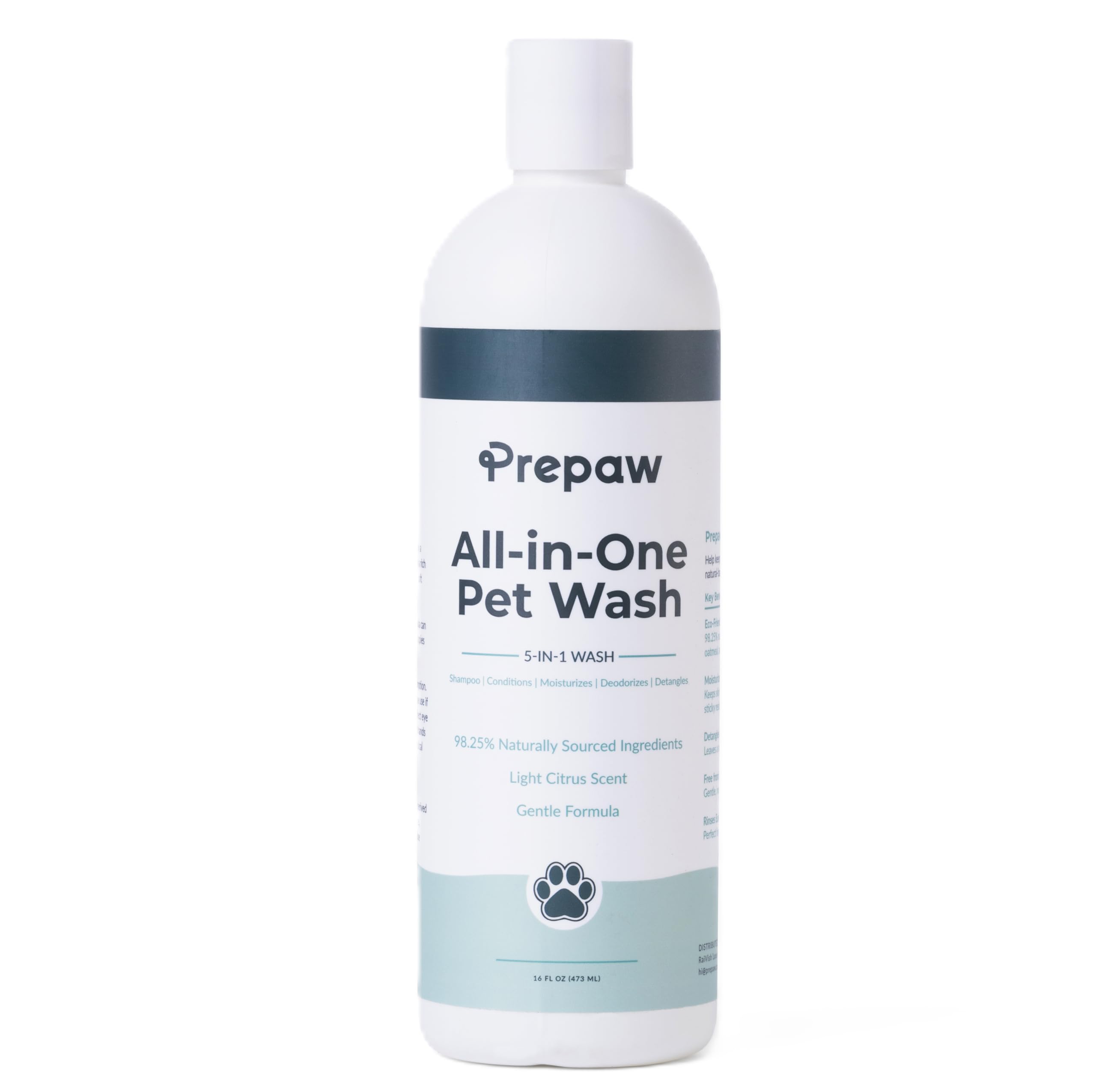 PrePaw Pet Wash - All Natural-5 in 1 -Shampoo & Conditioner-Light Citrus Scent, 16 fl oz