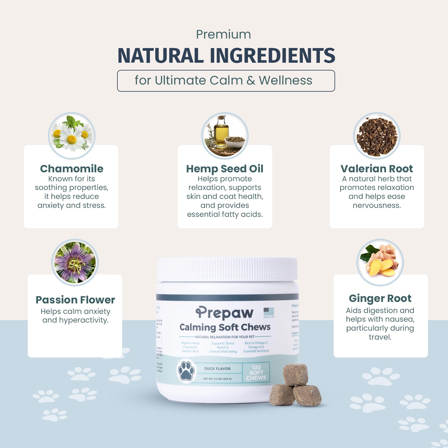 Prepaw Calming Hemp Soft Chews for Dogs - USA Made, 120 Soft Chews