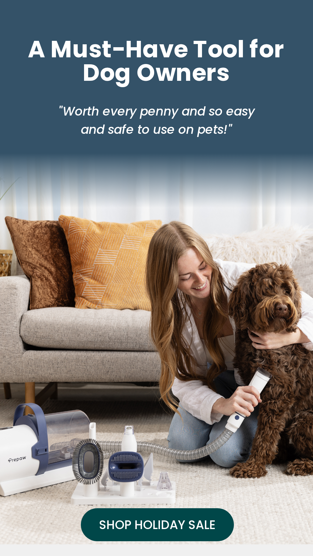 PrePaw Pet Grooming Vacuum Kit All Inclusive with Paw Trimmer & Nail grinder - 11000Pa Powerful Suction With HEPA Filter