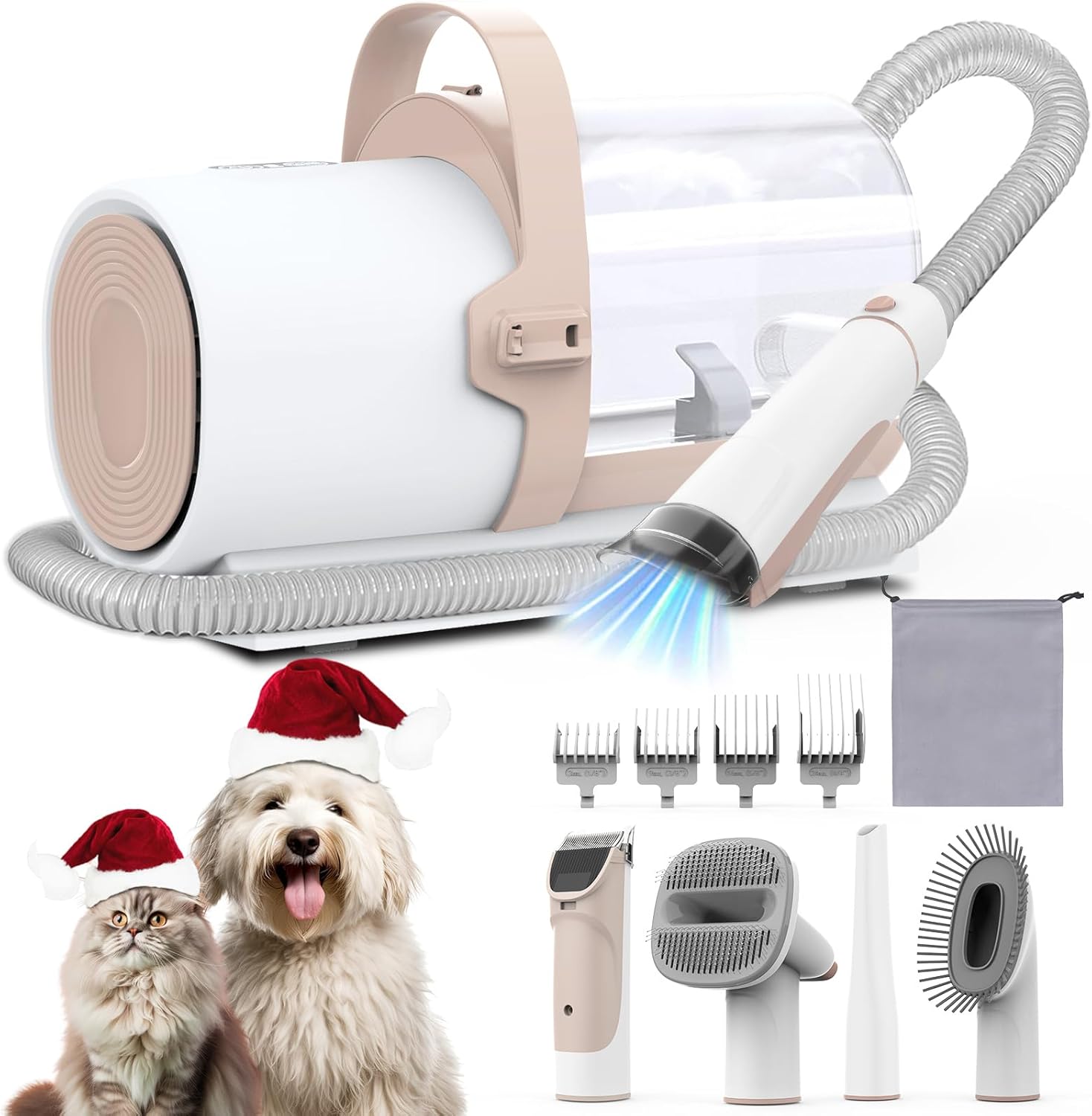 PrePaw Pet Grooming Vacuum Kit with Paw Trimmer & Nail grinder - 11000Pa Powerful Suction With HEPA Filter - Beige