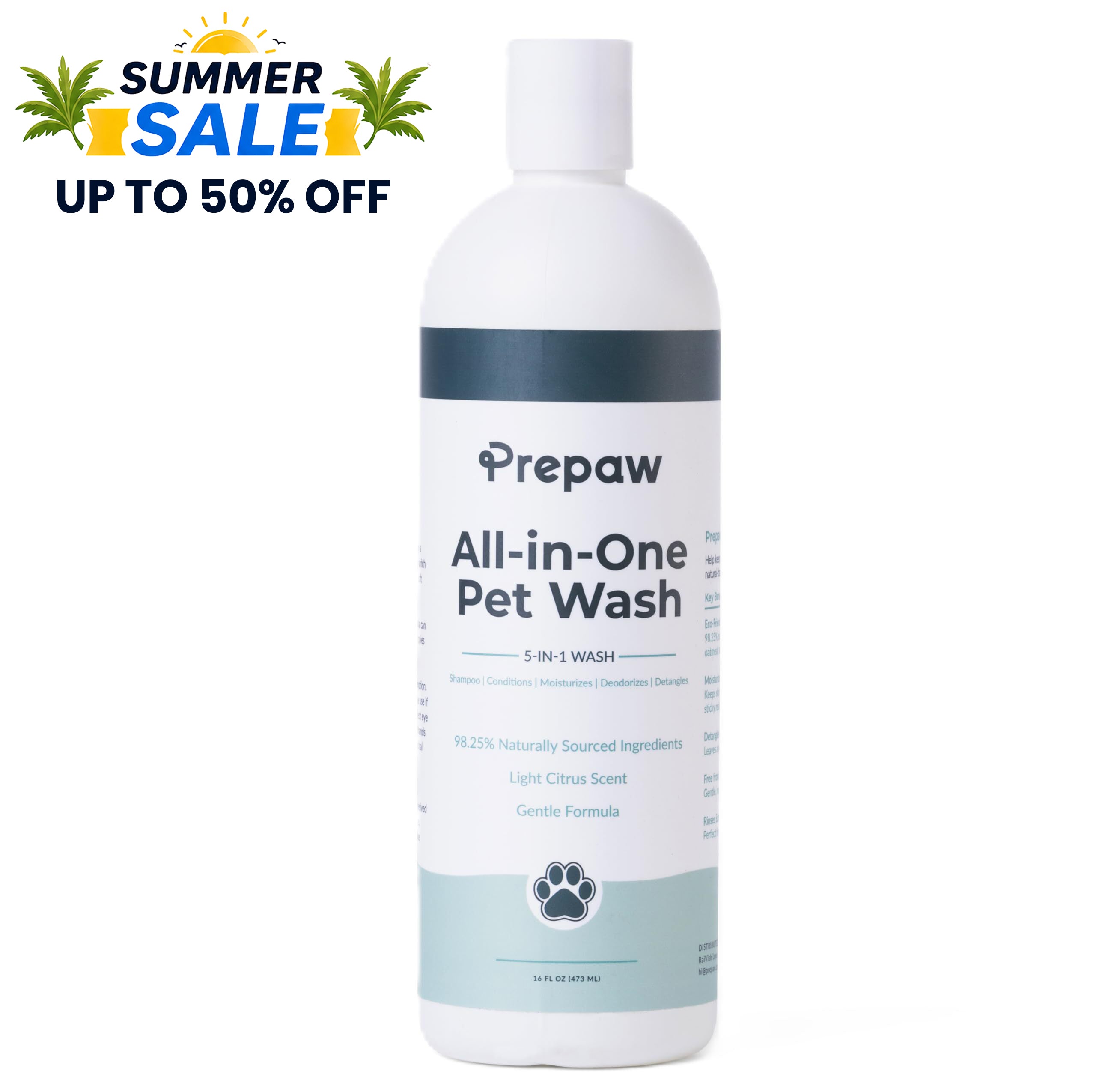 Pet Wash - 5 in 1 -Shampoo & Conditioner - Light Citrus Scent, 16 fl oz