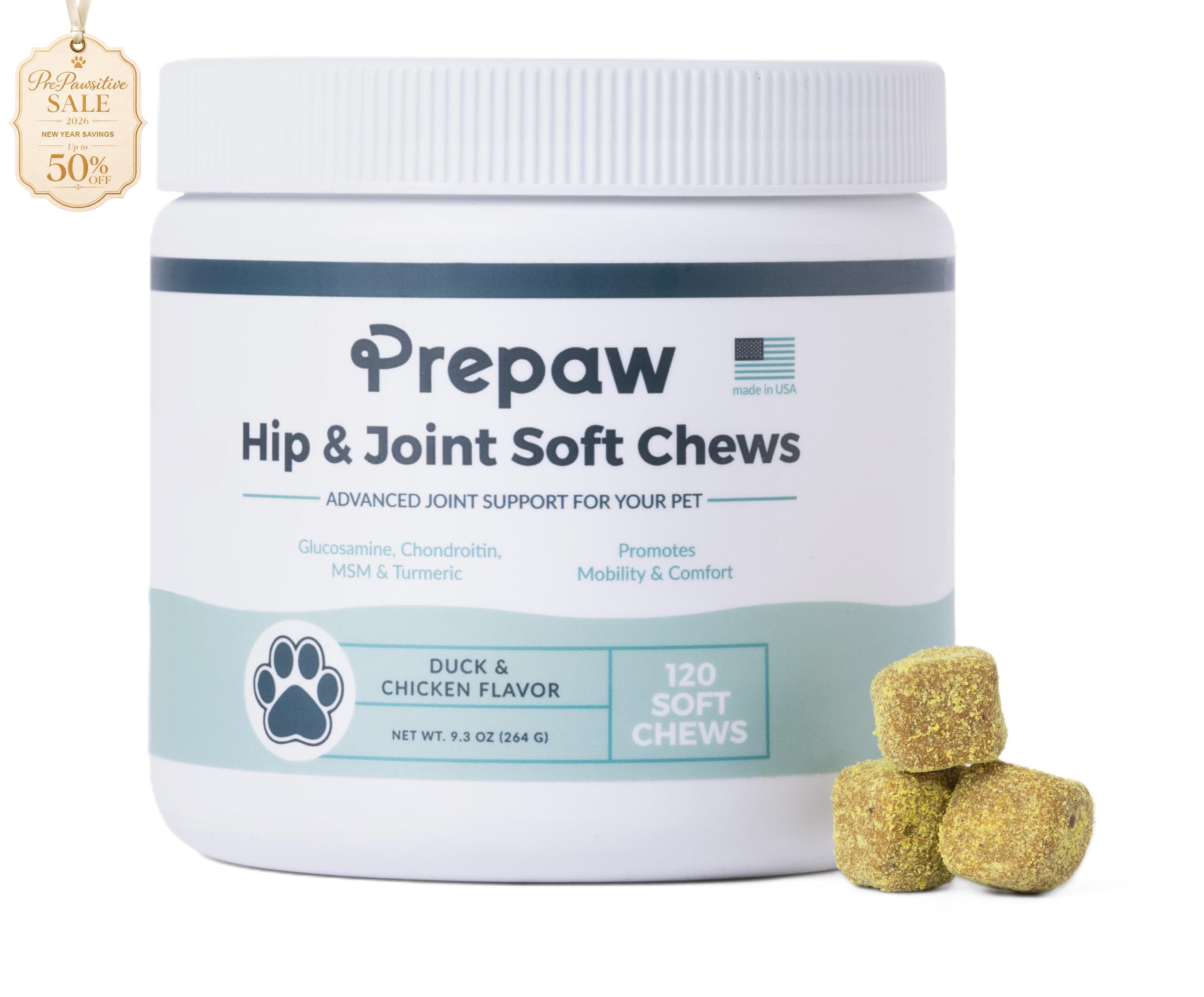 Hip & Joint Support for Dogs | Made in USA - 120 Chews