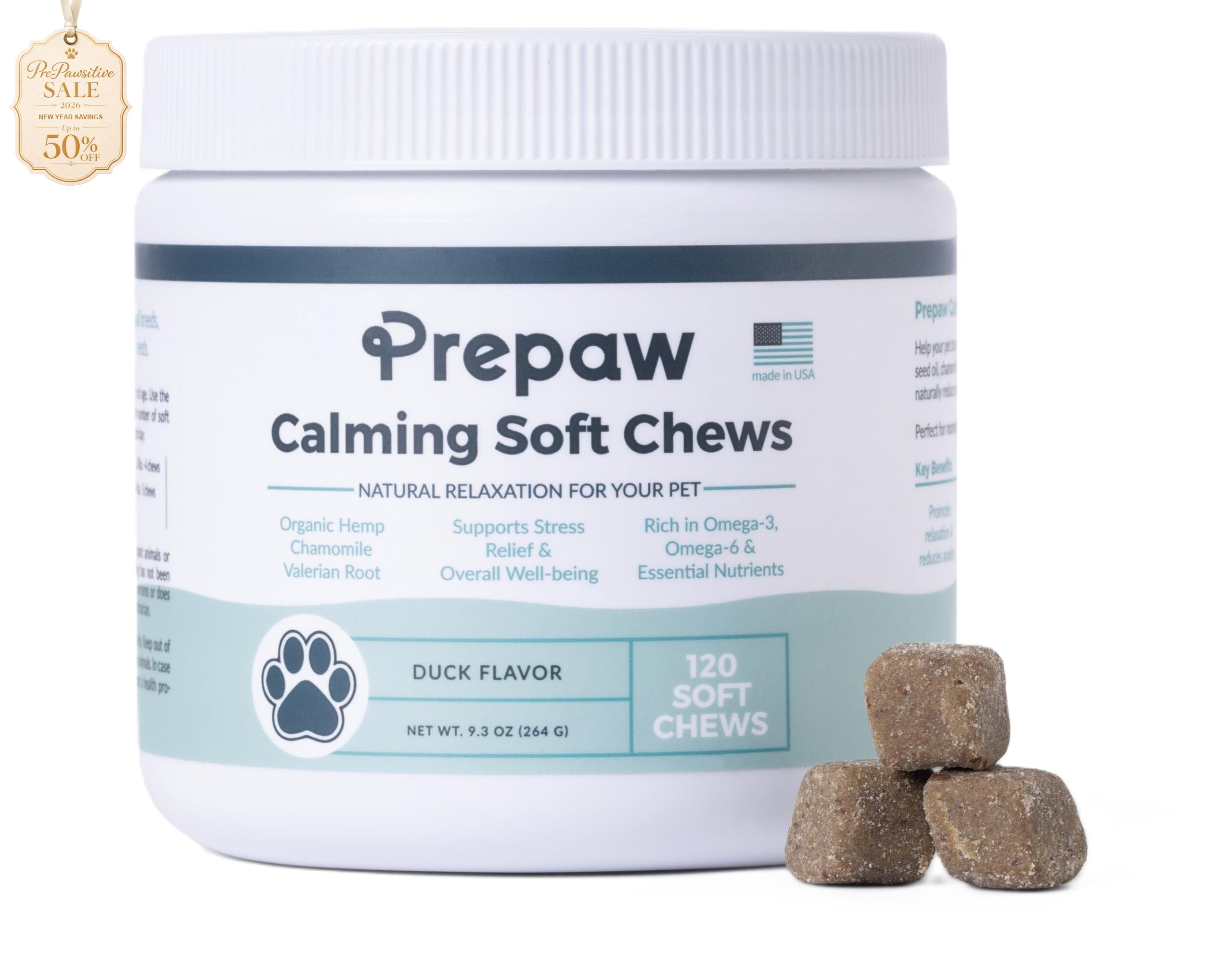 Calming Hemp Soft Chews for Dogs - USA Made, 120 Soft Chews