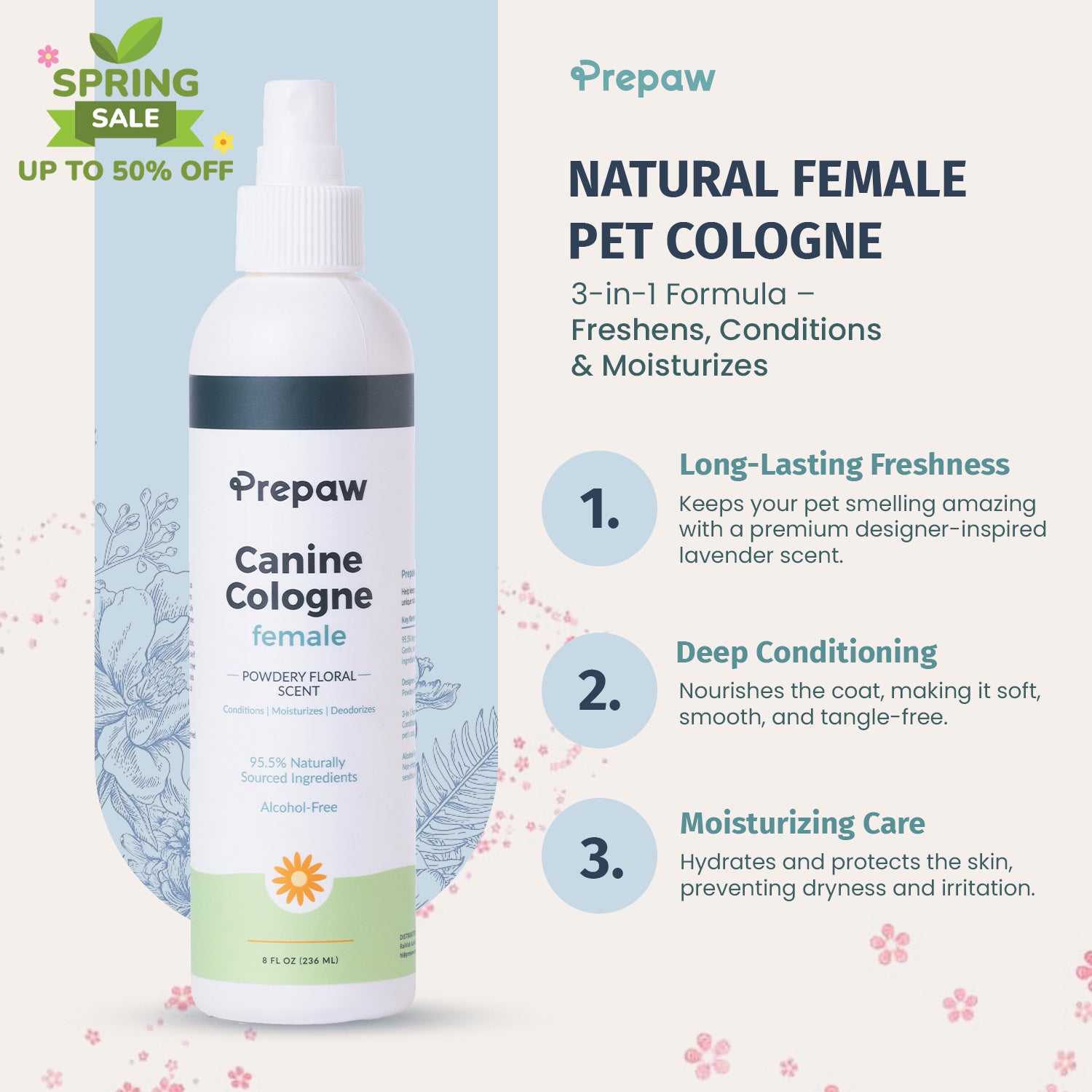 Female Pet Cologne - 8 oz-Powdery Floral Scent