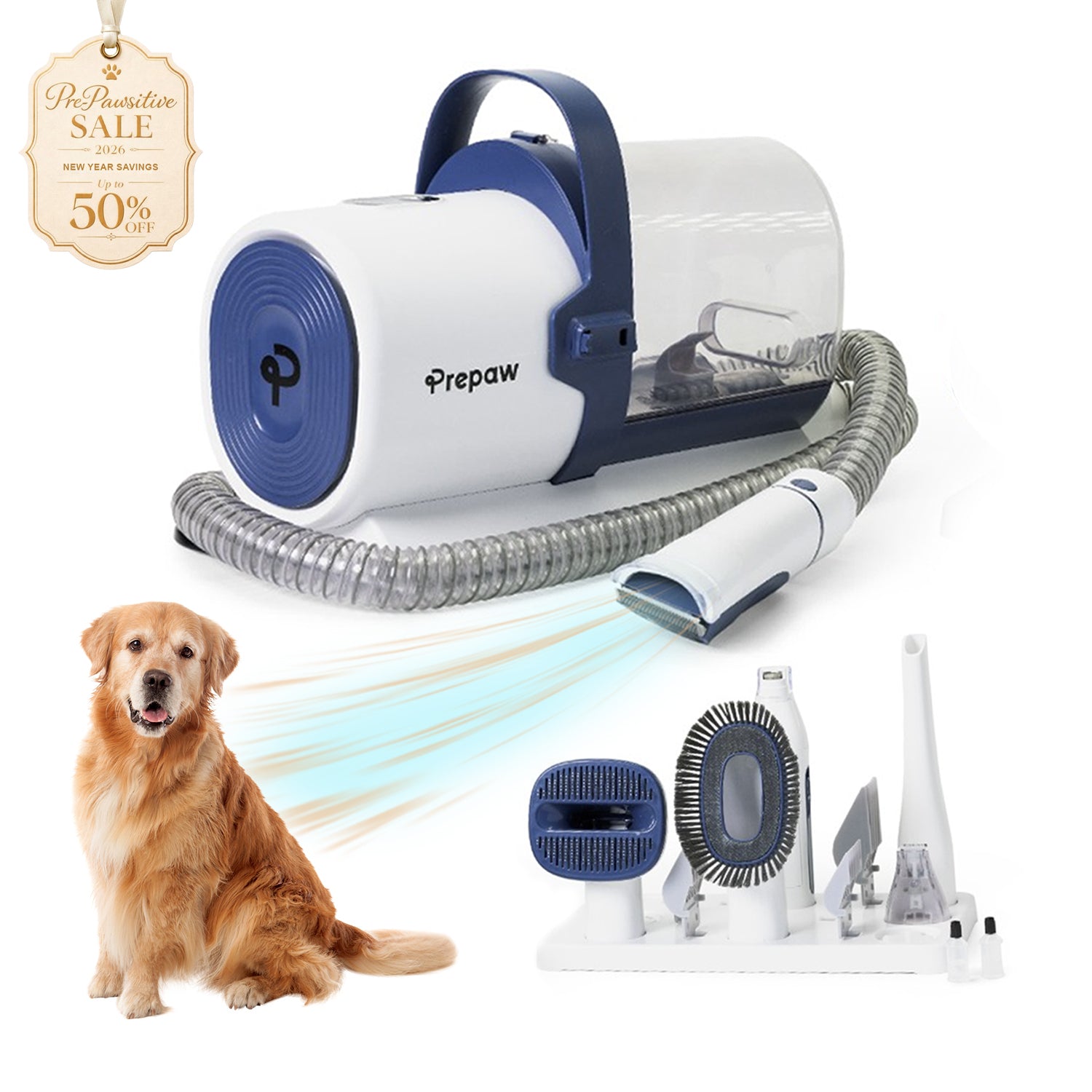 PrePaw Pet Grooming Vacuum Kit All Inclusive with Paw Trimmer & Nail grinder - 11000Pa Powerful Suction With HEPA Filter