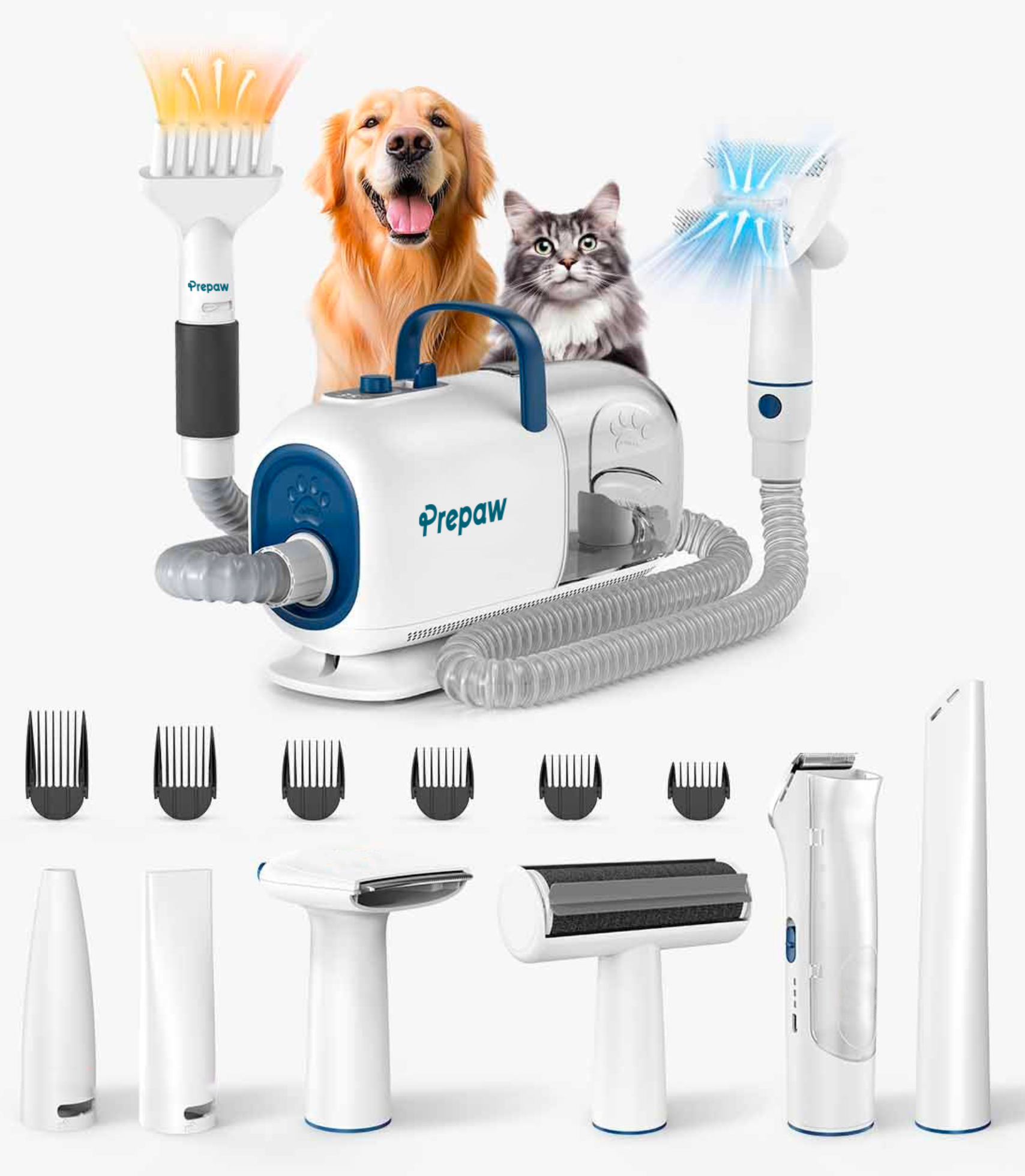 PrePaw™ Ultra Max - 10-in-1 Ultimate Pet Vacuum Grooming Set with Included Powerful Dual Function Blower/Dryer (Multiple Heat Setting and Quiet Mode) LATEST MODEL!