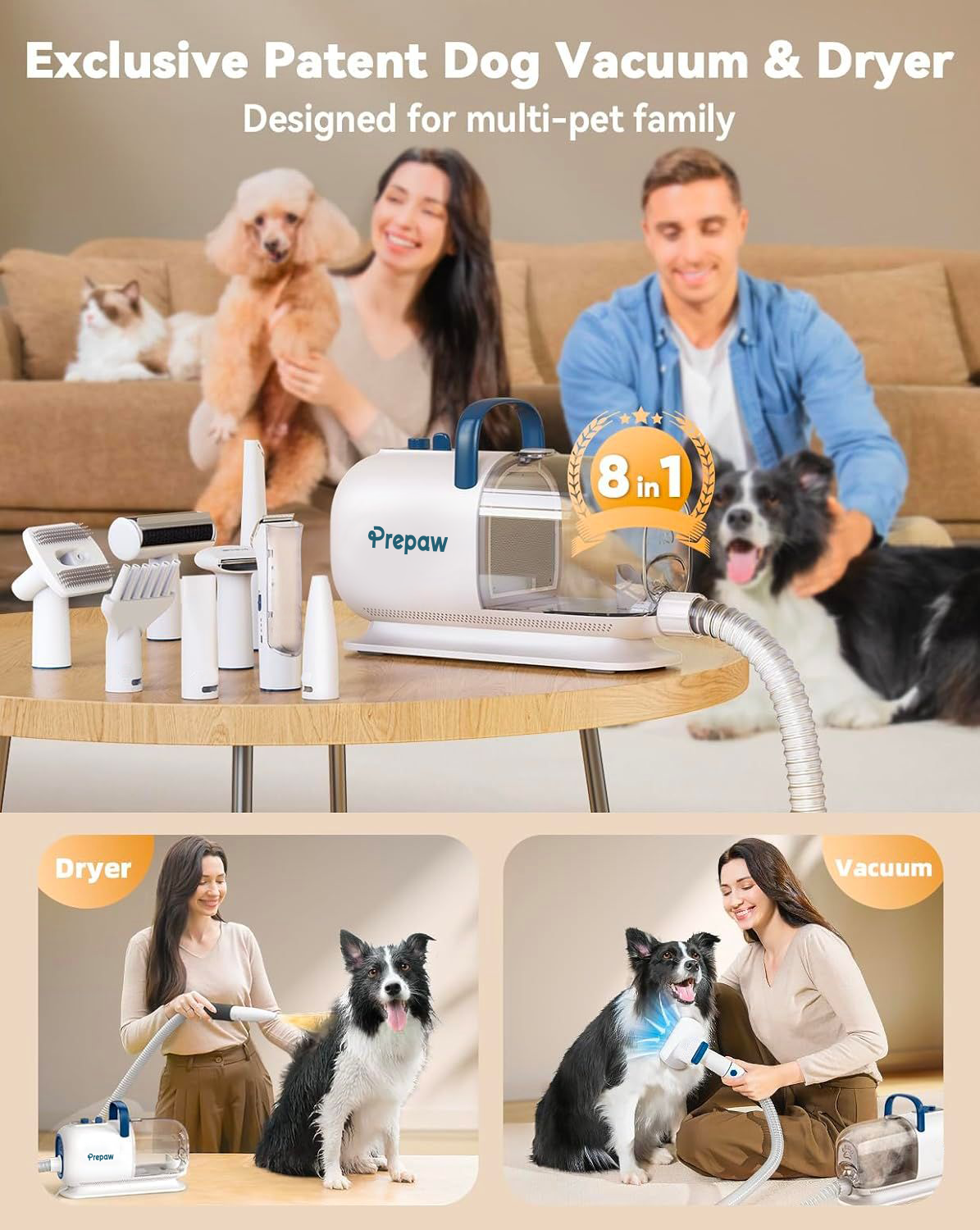 PrePaw™ Ultra Max - 10-in-1 Ultimate Pet Vacuum Grooming Set with Included Powerful Dual Function Blower/Dryer (Multiple Heat Setting and Quiet Mode) LATEST MODEL!