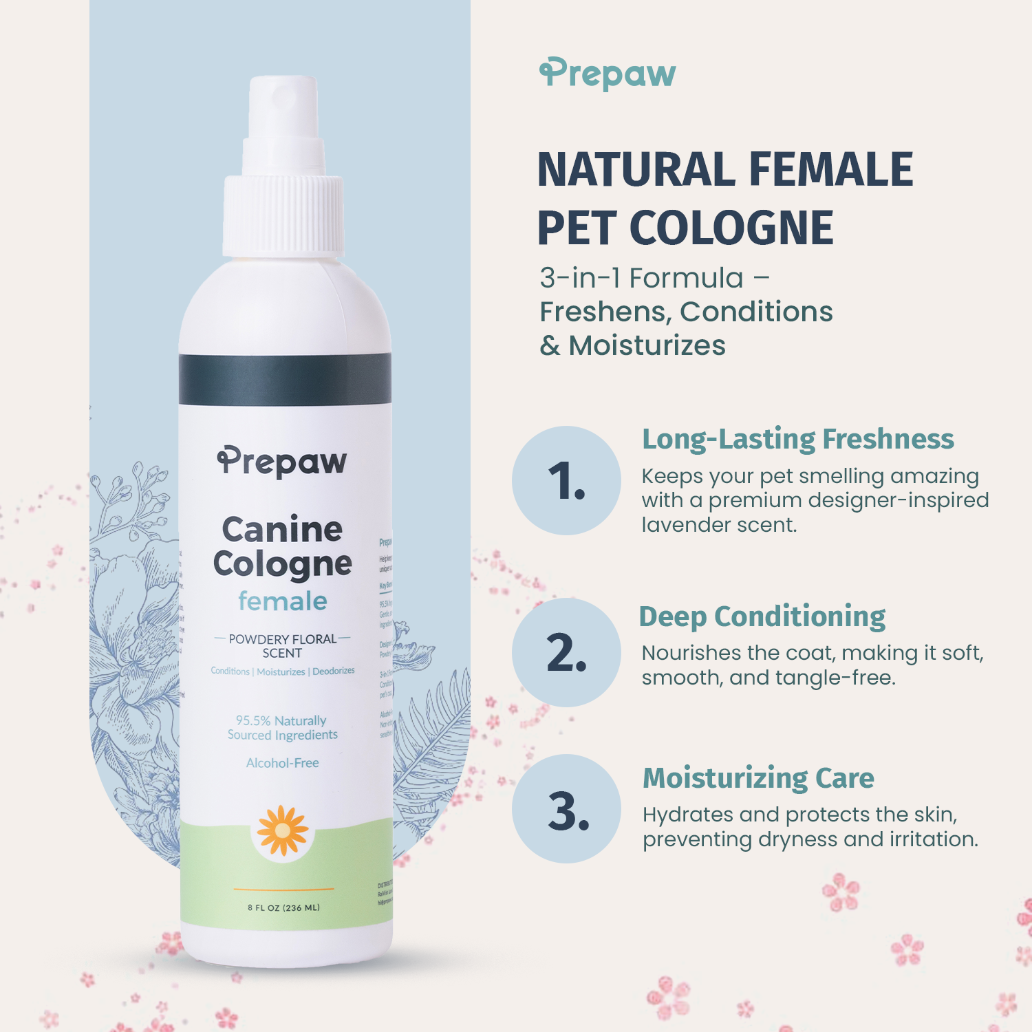 PrePaw™  Natural Female Pet Cologne - 8 oz-Powdery Floral Scent