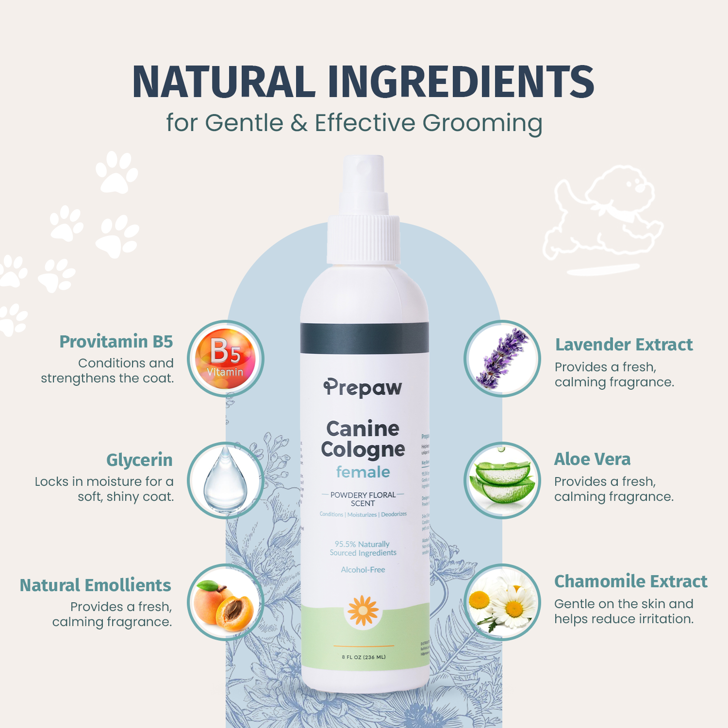 PrePaw™  Natural Female Pet Cologne - 8 oz-Powdery Floral Scent