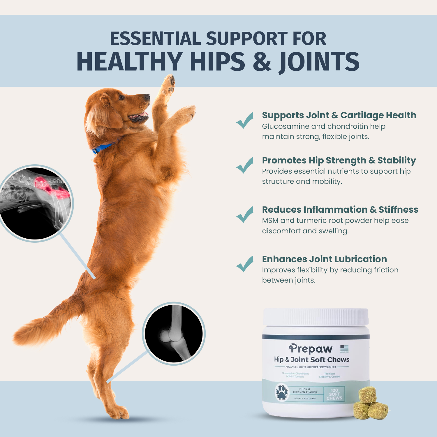 Prepaw Hip & Joint Support for Dogs | Made in USA - 120 Chews
