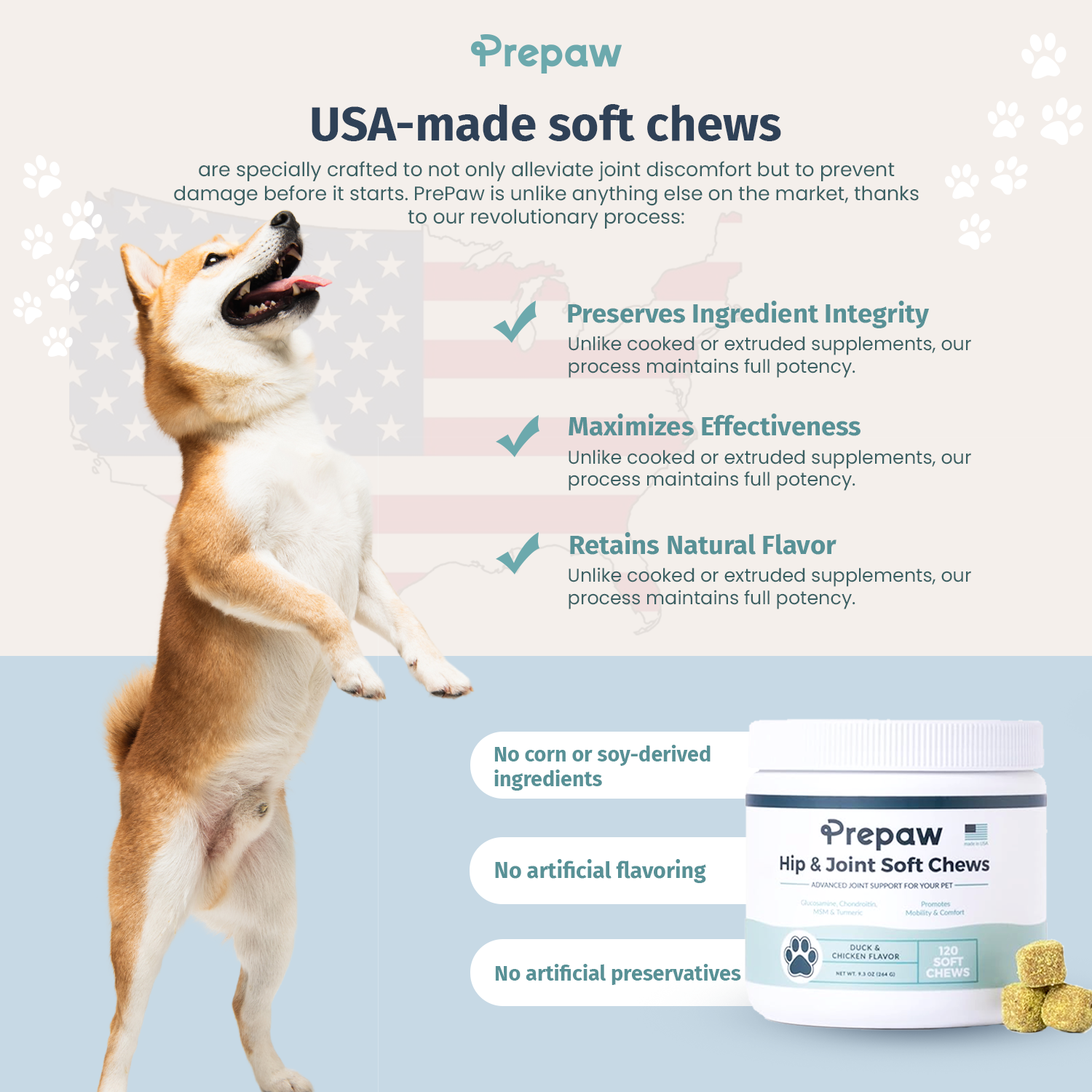 Hip & Joint Support for Dogs | Made in USA - 120 Chews