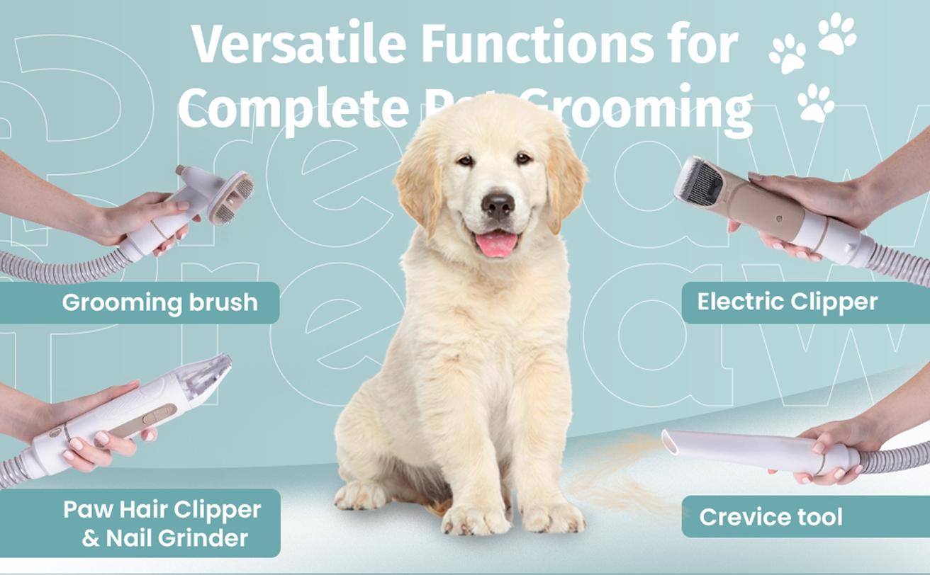 PrePaw Pet Grooming Kit with Paw Trimmer & Nail grinder - 11000Pa Suction