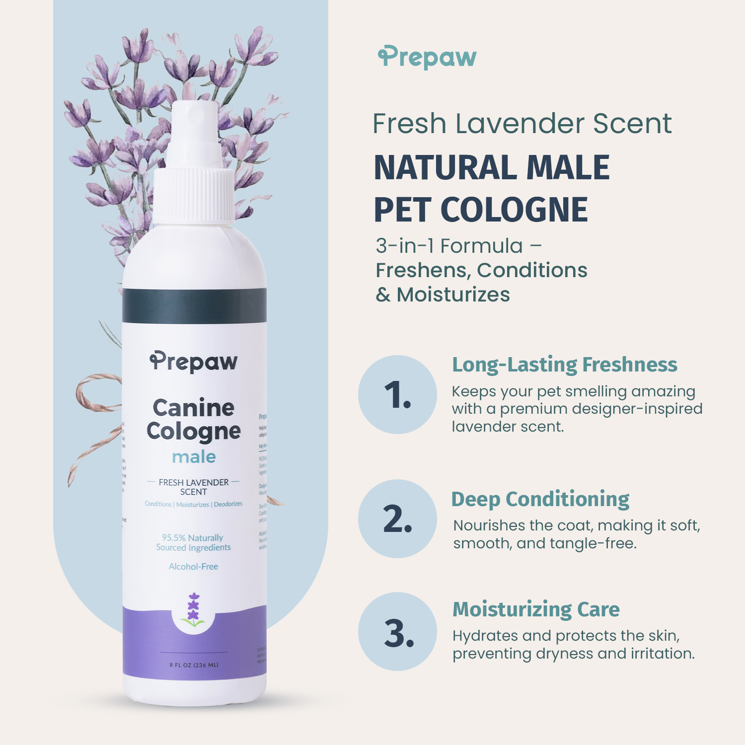 PrePaw™  Natural Male Pet Cologne - 8 oz-Lavender