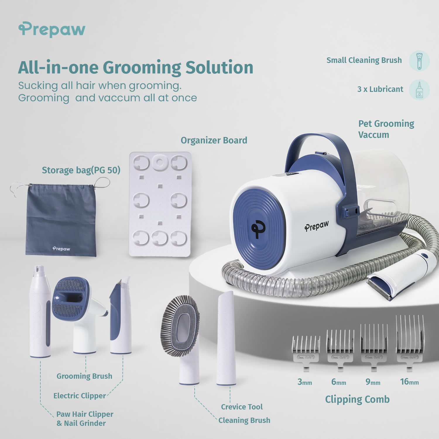 PrePaw Pet Grooming 7 in 1 Vacuum Kit PG50 Plus (with Paw Trimmer & Nail grinder)