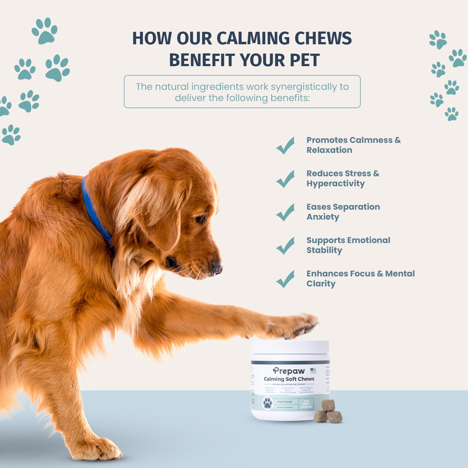 Prepaw Calming Hemp Soft Chews for Dogs -  USA Made, 120 Soft Chews