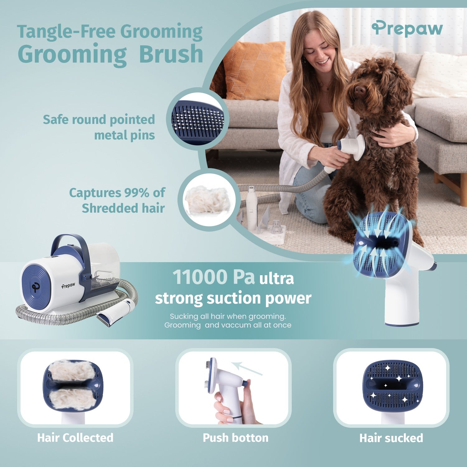 PrePaw™ Lite-PG50  - 4 in 1  Pet Grooming Vacuum Kit