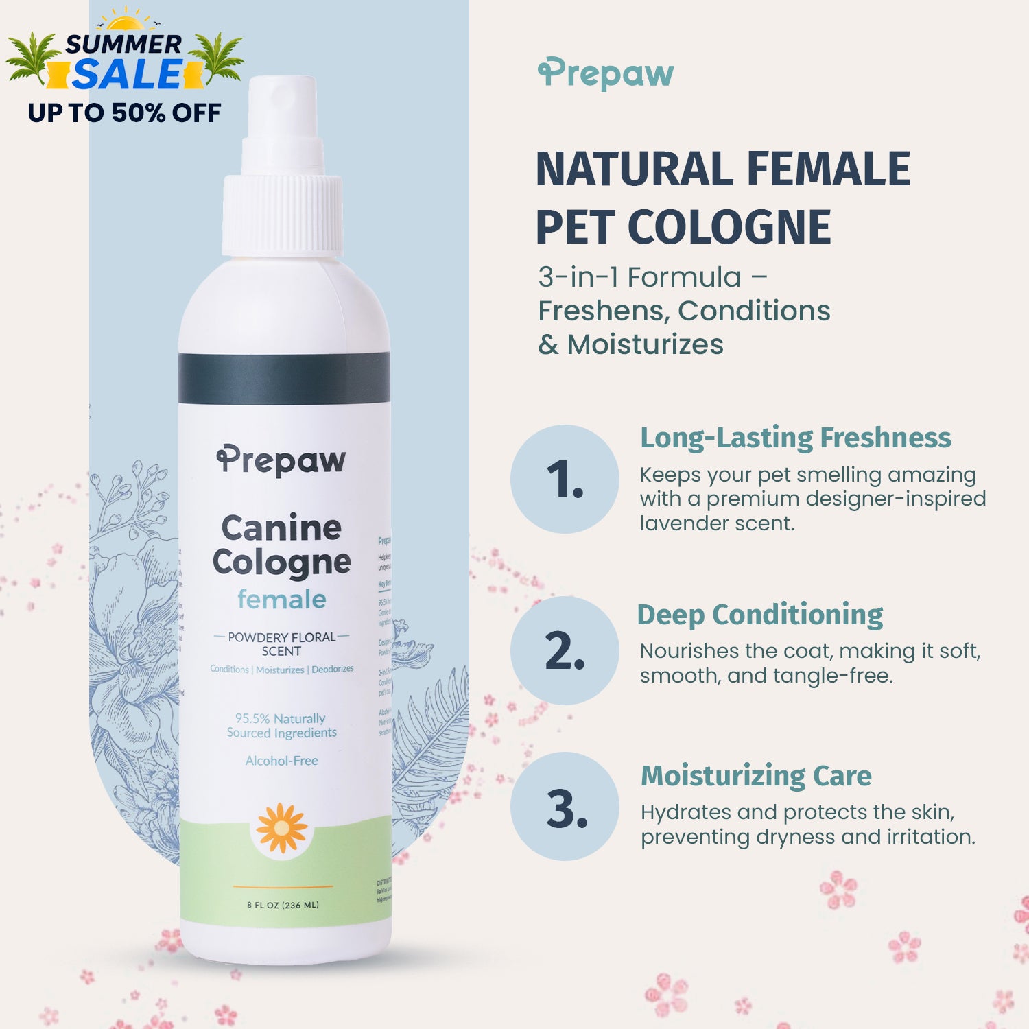 Female Pet Cologne - 8 oz-Powdery Floral Scent