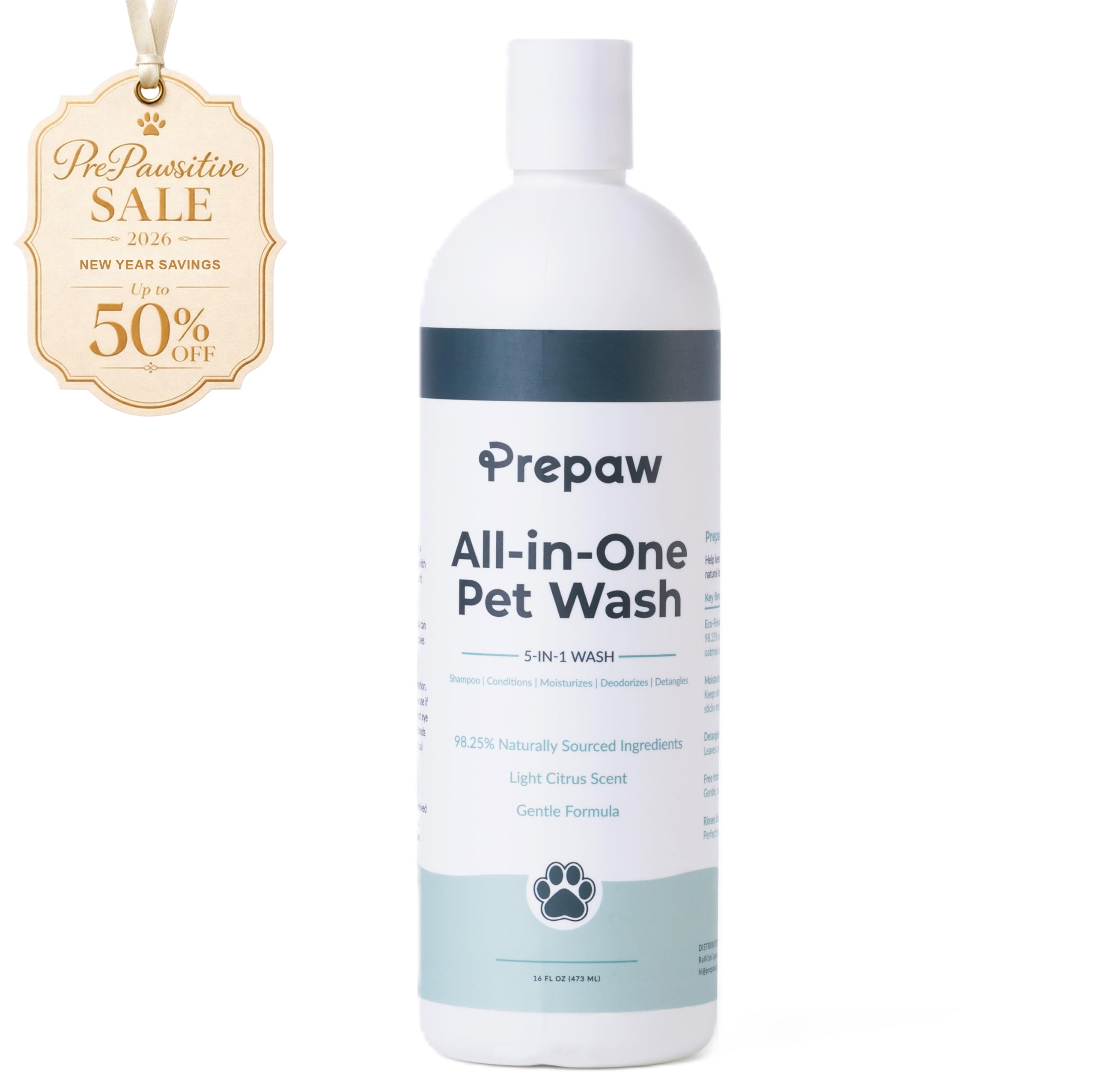 Pet Wash - 5 in 1 -Shampoo & Conditioner - Light Citrus Scent, 16 fl oz