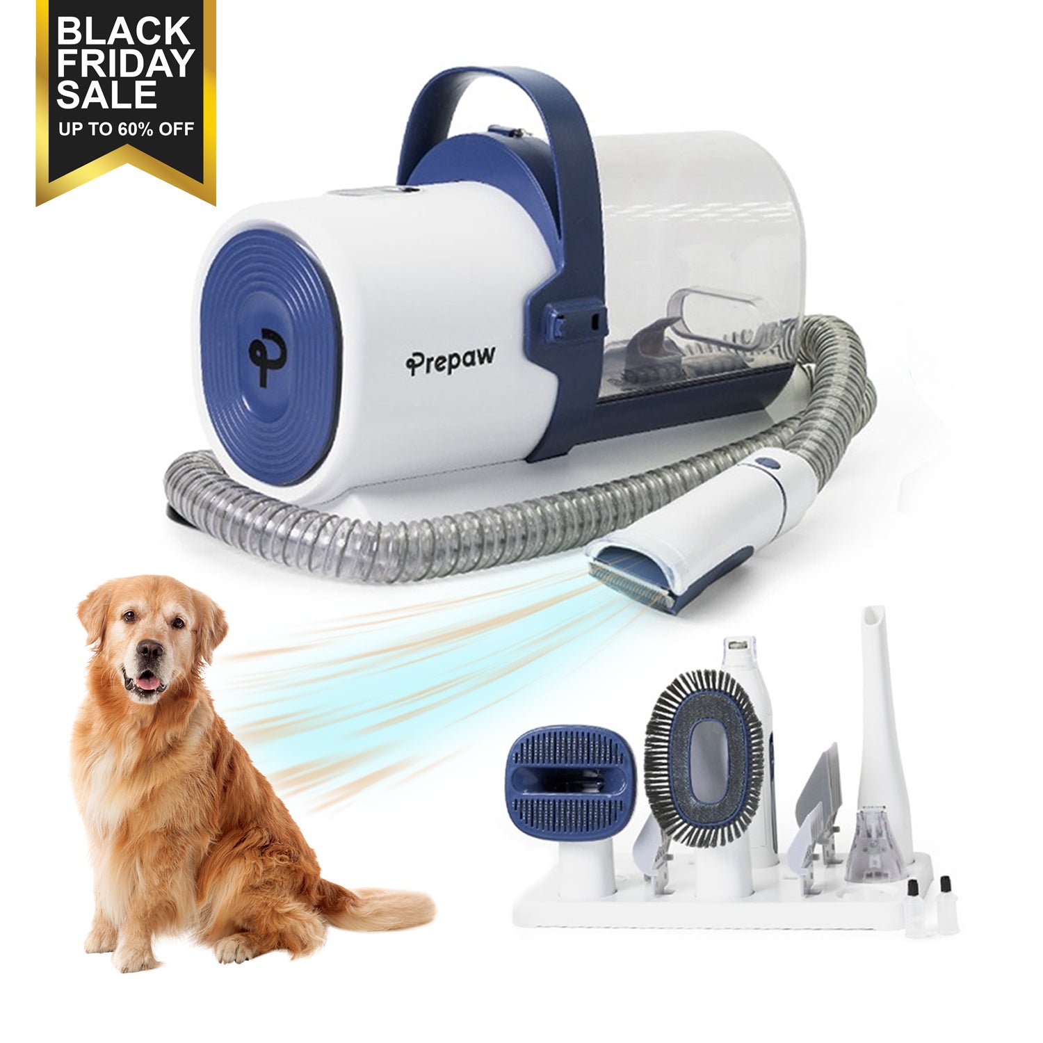 PrePaw Pet Grooming Vacuum Kit All Inclusive with Paw Trimmer & Nail grinder - 11000Pa Powerful Suction With HEPA Filter