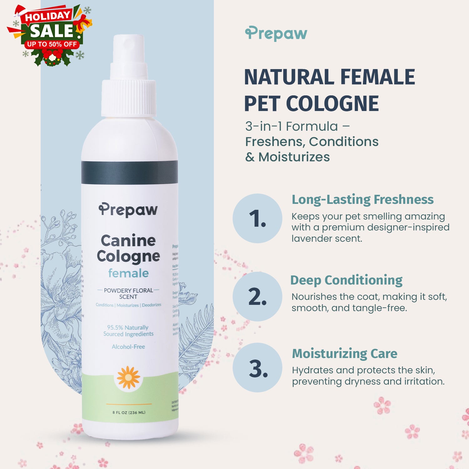 PrePaw™  Natural Female Pet Cologne - 8 oz-Powdery Floral Scent
