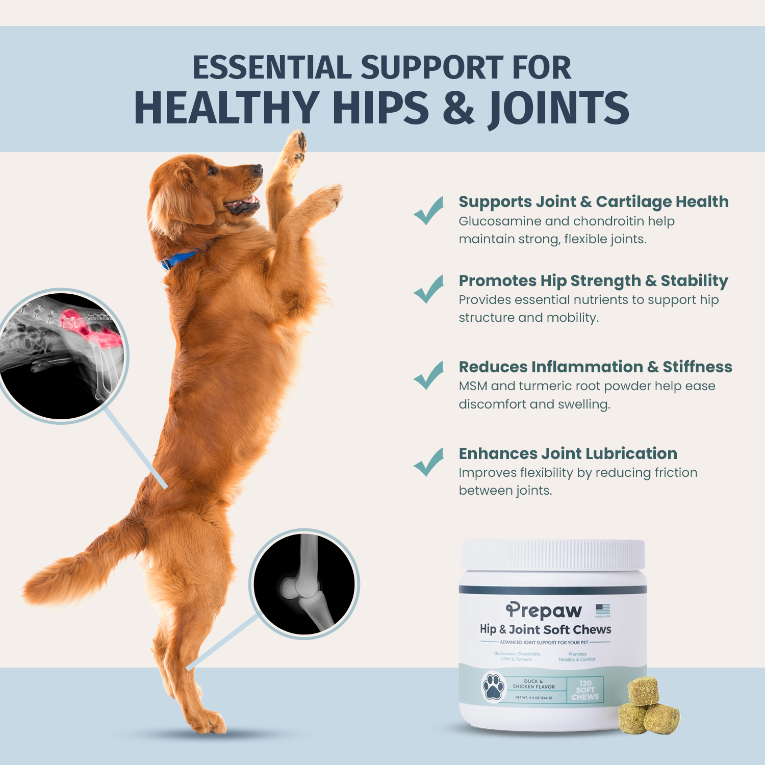 Prepaw Hip & Joint Support for Dogs |  Made in USA - 120 Chews