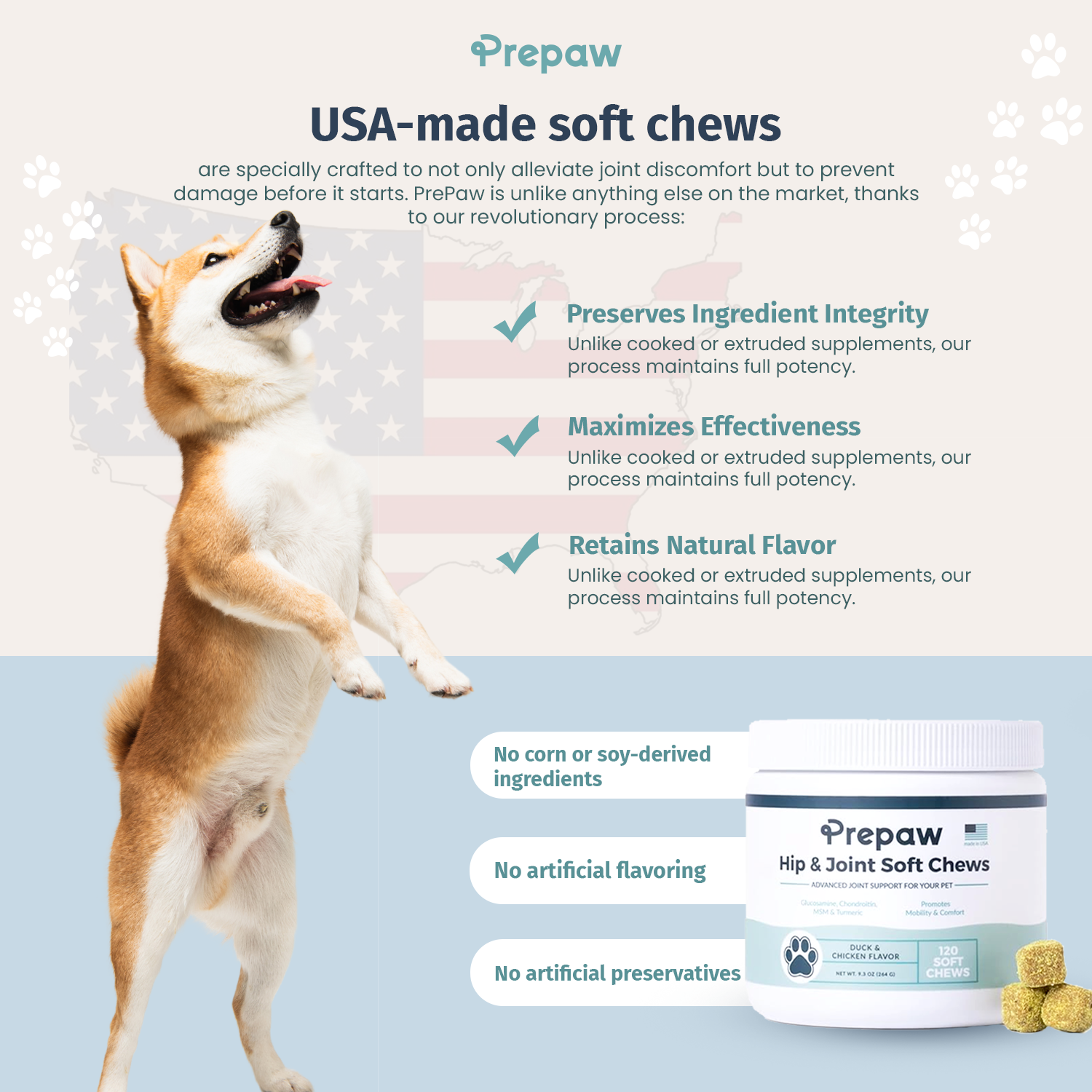 Prepaw Hip & Joint Support for Dogs |  Made in USA - 120 Chews